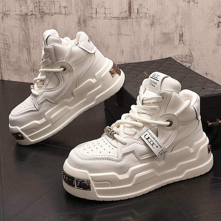 Platform Lettering Lace-Up High Top Sneakers Product Image