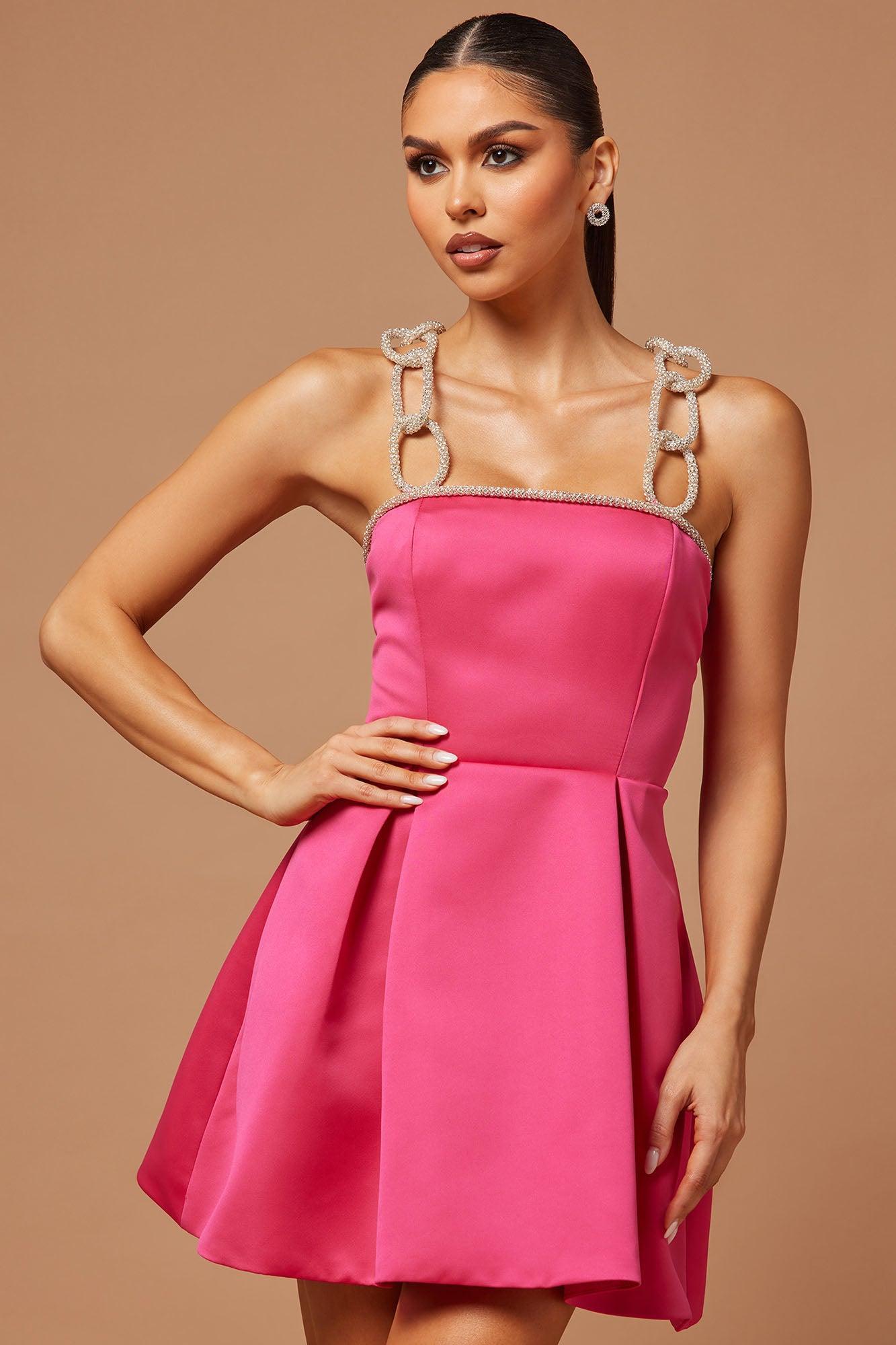 Sienna Fit And Flare Mini Dress - Hot Pink Product Image