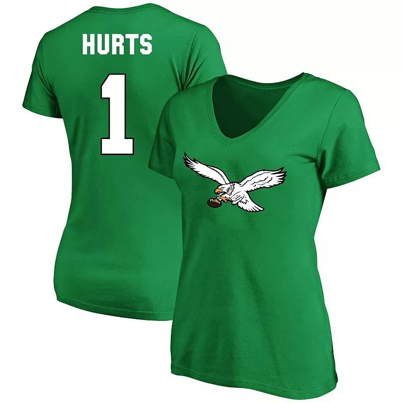 Womens Fanatics Branded Jalen Hurts Kelly Philadelphia Eagles Plus Size Throwback Player Name & Number V-Neck T-Shirt Product Image