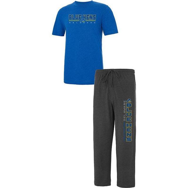 Mens Concepts Sport Heathered Charcoal/Royal Delaware Fightin Blue Hens Meter T-Shirt & Pants Sleep Set Product Image