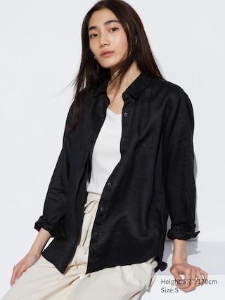 Womens Premium Linen Long Sleeve Shirt Black XS UNIQLO US Product Image