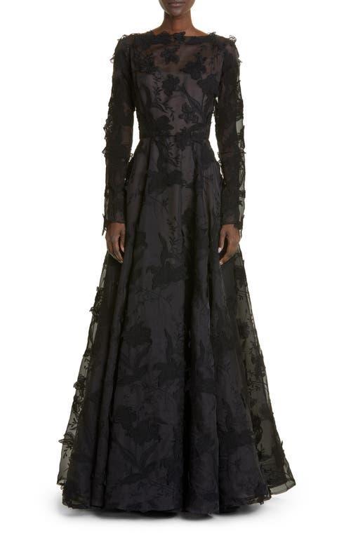 Jason Wu Collection Floral Embroidery Long Sleeve Silk Organza A-Line Gown Product Image