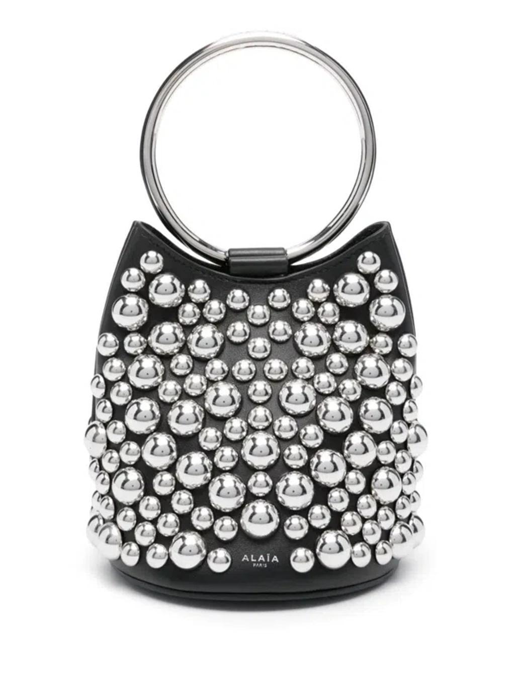 Mini Bubble Ring Bucket Bag In Leather In Black Product Image