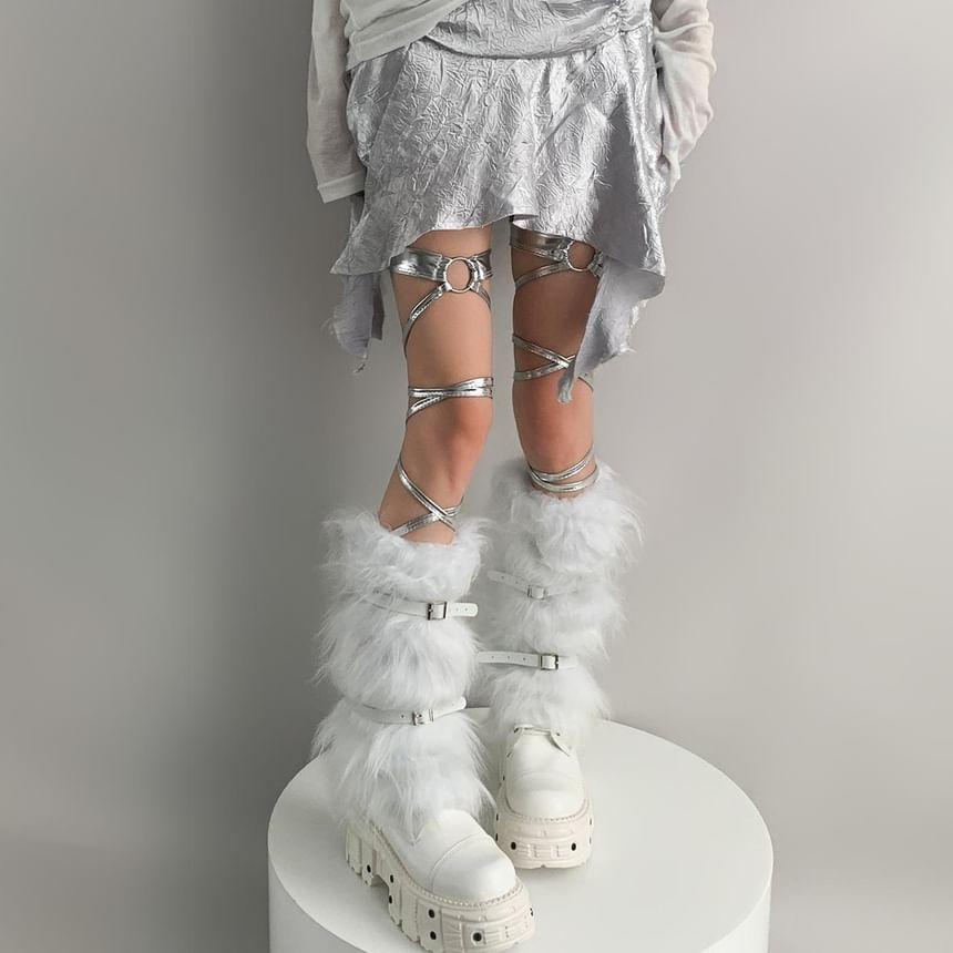 Buckled Faux Fur Leg Warmers Product Image