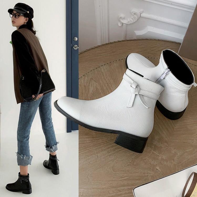 Block Heel Faux Leather Short Boots Product Image