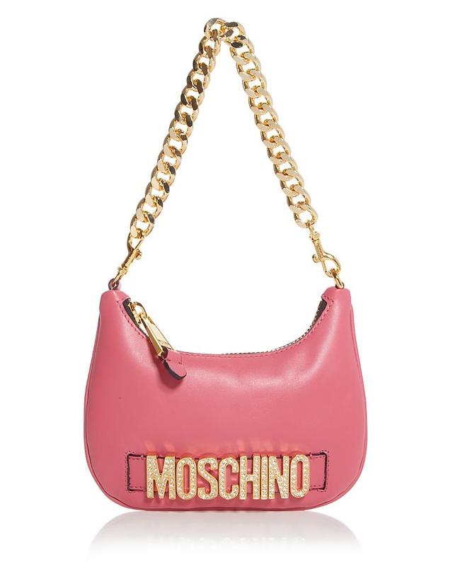 Womens Leather Crystal-Logo Crescent Shoulder Bag Product Image