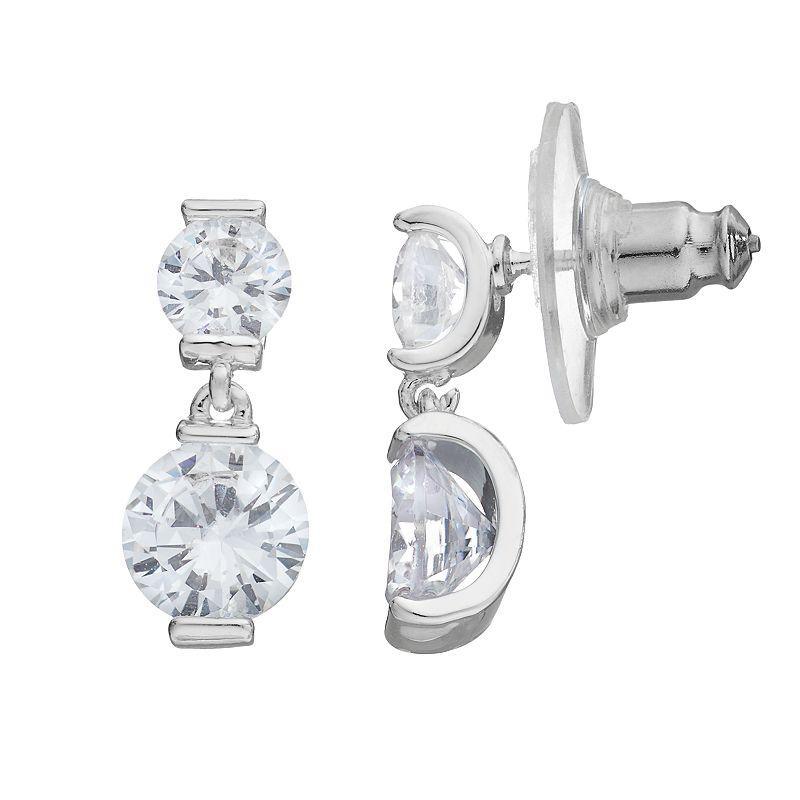 Napier Cubic Zirconia Double Drop Earrings, Womens, Silver Tone Product Image