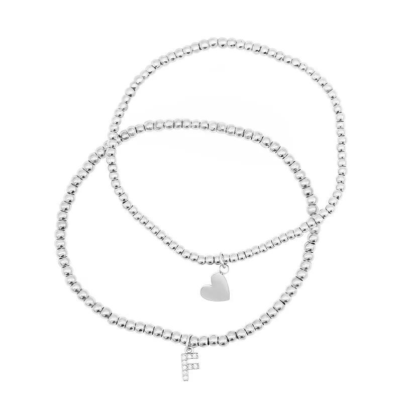 Adornia Silver Tone Mini Cubic Zirconia Initial Stretch Bracelet Set, Womens Silver Tone D Product Image