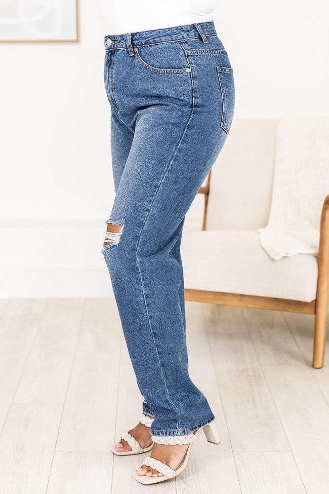 Keeley Dark Wash Distressed Straight Leg Jeans FINAL SALE Product Image