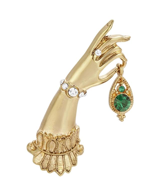 1928 Gold Tone Simulated Crystal Ladys Hand Pin, Womens, Green Product Image