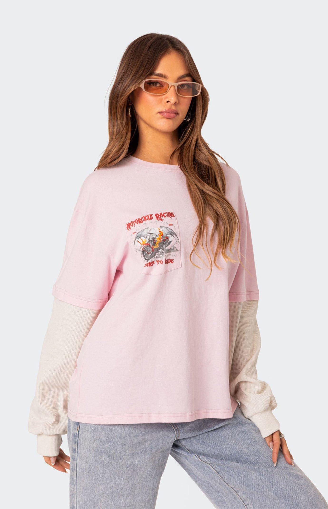 Edikted Women's Racing Oversized Layered T-Shirt Product Image