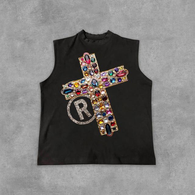 Diamond Cross Graphic Print Casual Cotton Tank Top Product Image