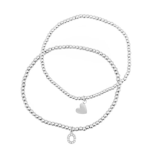 Adornia Silver Tone Mini Cubic Zirconia Initial Stretch Bracelet Set, Womens Silver Tone O Product Image