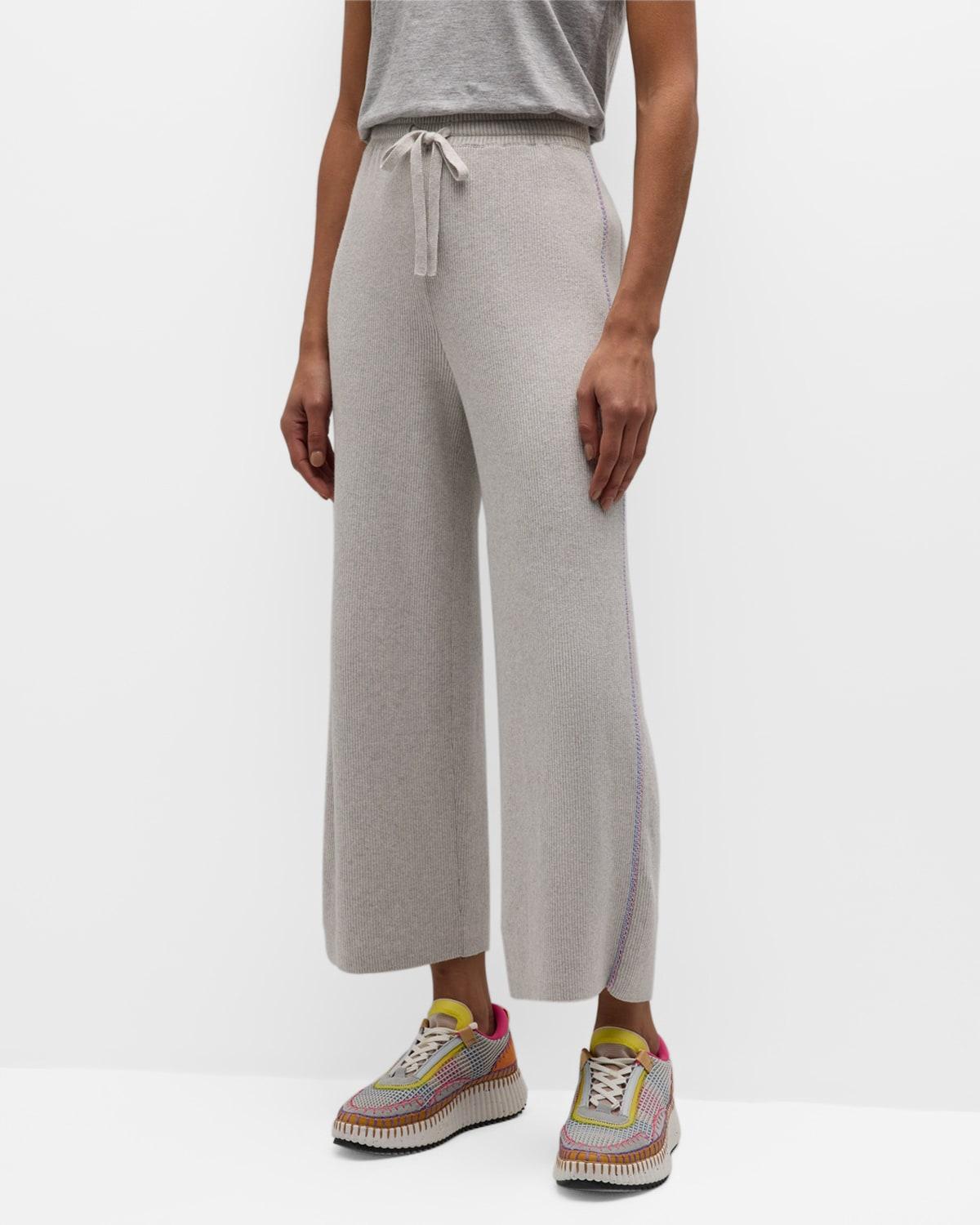 Cotton Cashmere Cropped Wide-Leg Pants Product Image