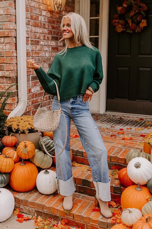 Harvest Wishes Ribbed Sweater in Hunter Green Product Image