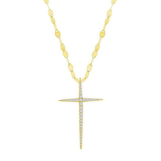 Argento Bella Sterling Silver Cubic Zirconia Cross Mirror Chain Necklace, Womens Yellow Product Image