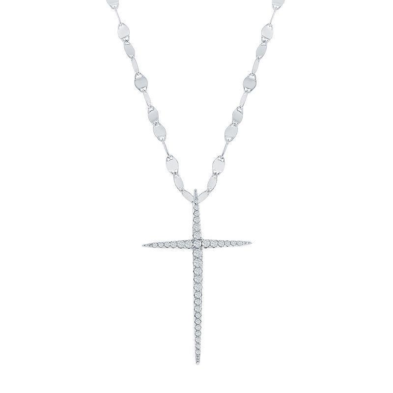 Argento Bella Sterling Silver Cubic Zirconia Cross Mirror Chain Necklace, Womens White Product Image