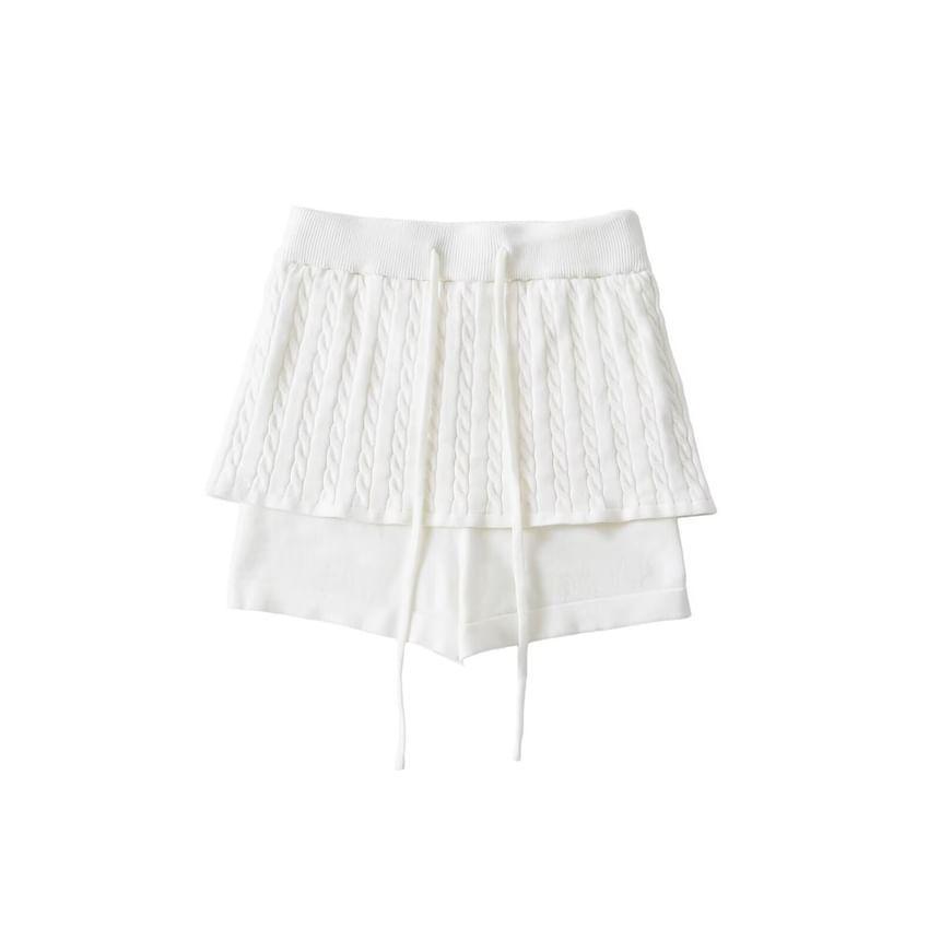 High Waist Plain Inset Cable Knit Skort Product Image