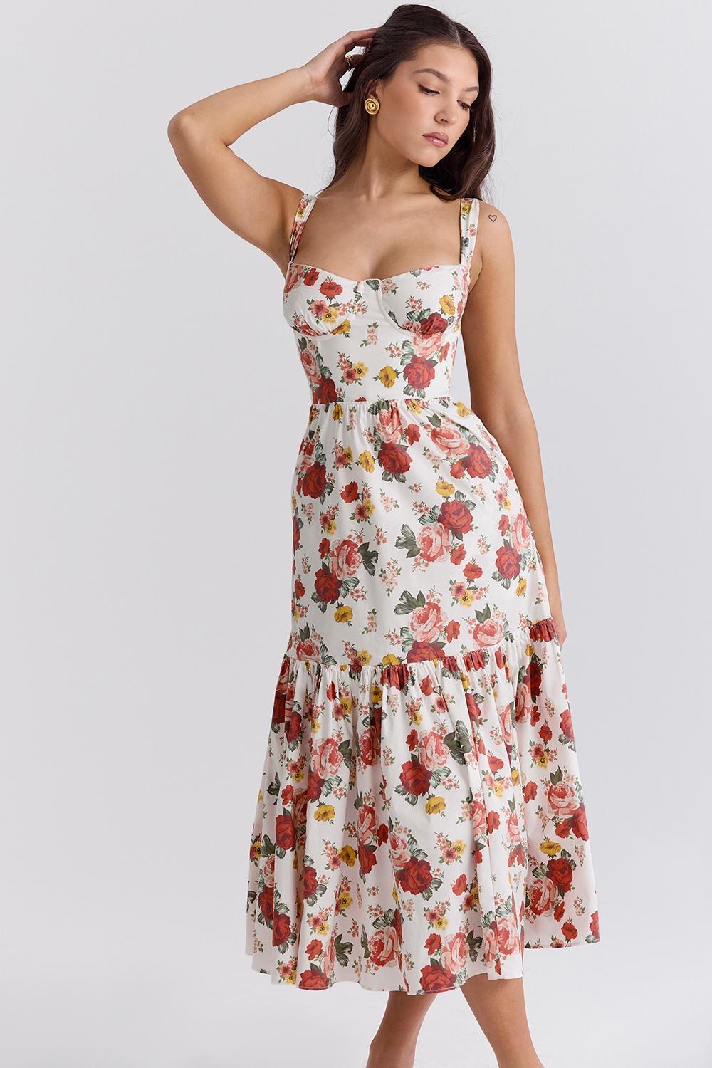 Elia Italian Rose Print Cotton Midi Sundress Product Image