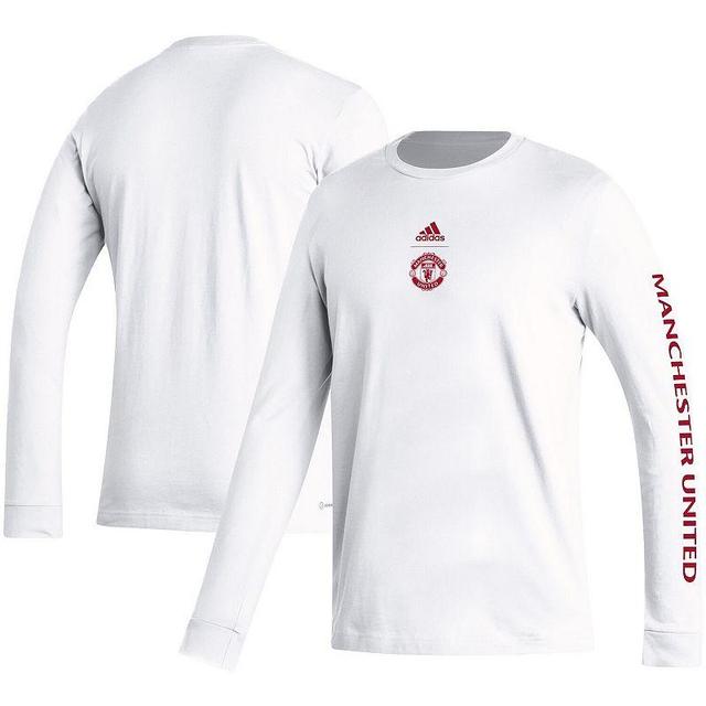 Mens adidas White Manchester United Team Crest Long Sleeve T-Shirt Product Image