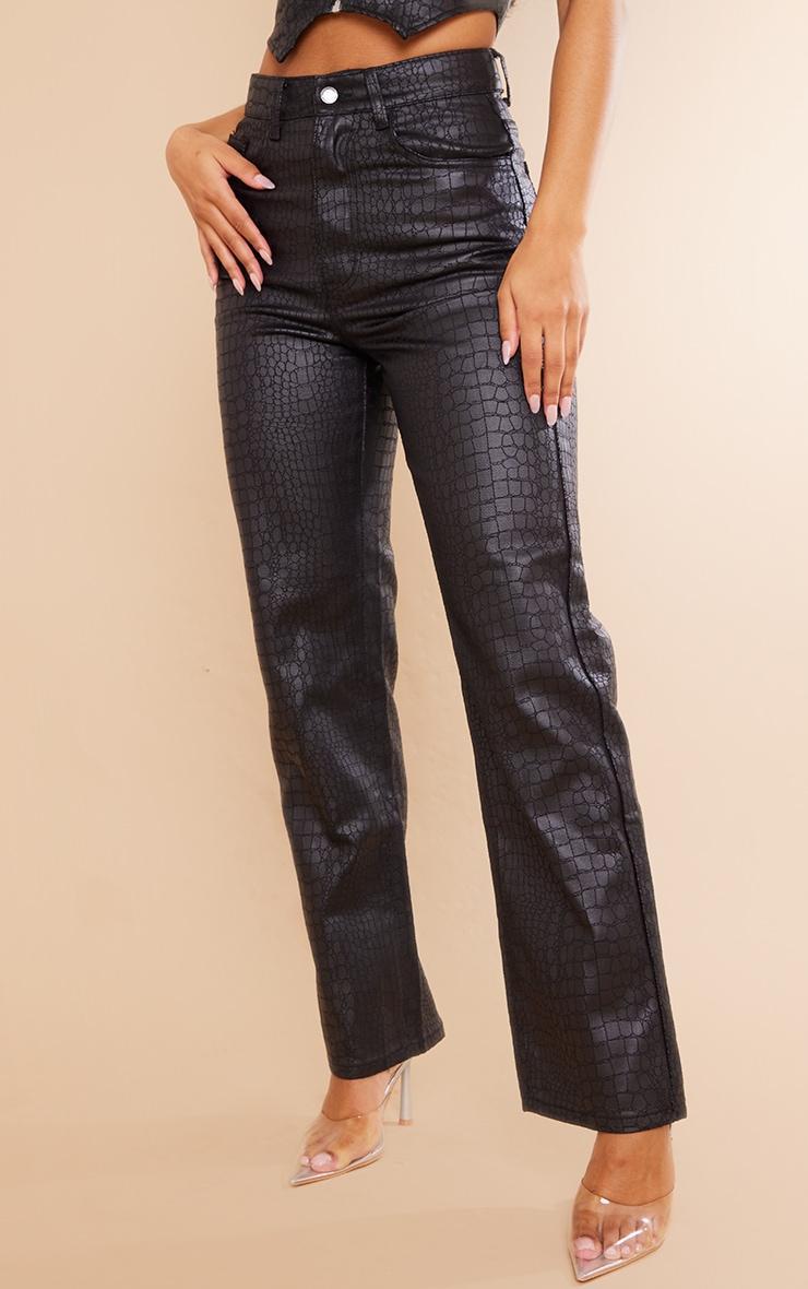 Black Croc Print Coated Denim Straight Leg Jeans product image