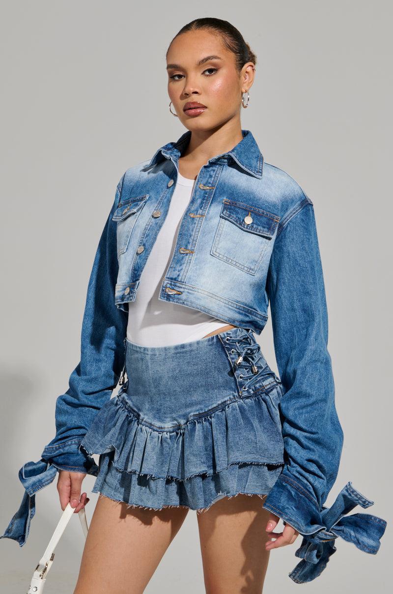 HERE FOR A GOOD TIME CROPPED DENIM JACKET Product Image