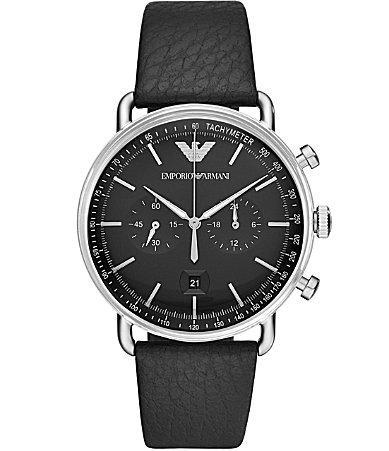 Emporio Armani Mens Quartz Chronograph Black Leather Strap Bracelet Watch Product Image