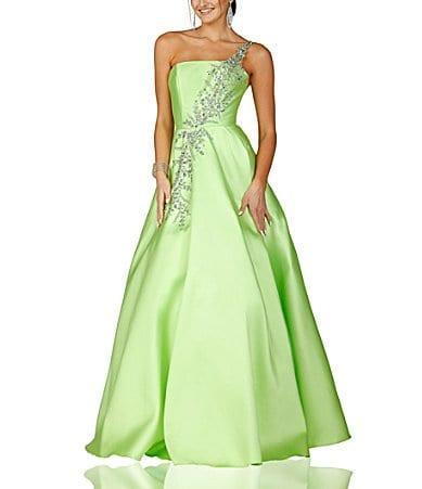 One Shoulder Beaded Strap Ball Gown Product Image