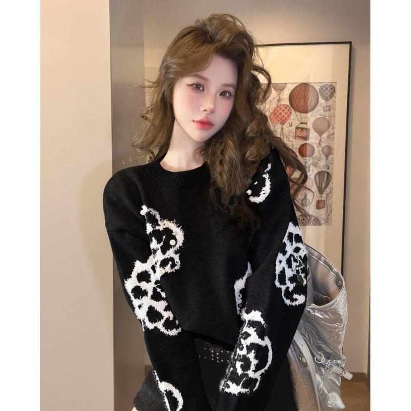 Crewneck Floral Jacquard Sweater Product Image