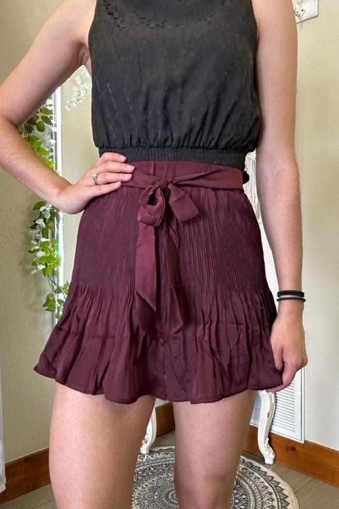 Pleated Satin Shorts w/Waist Tie Product Image