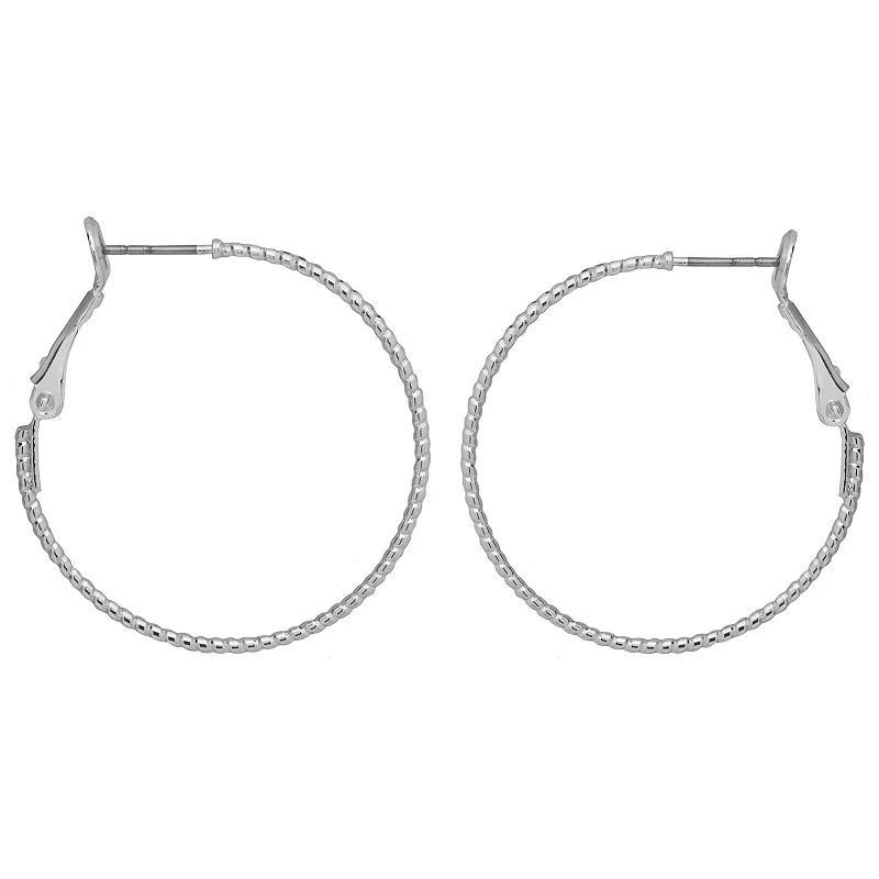 Emberly Silver Tone Delicate Textured Hoop Earrings, Womens Product Image