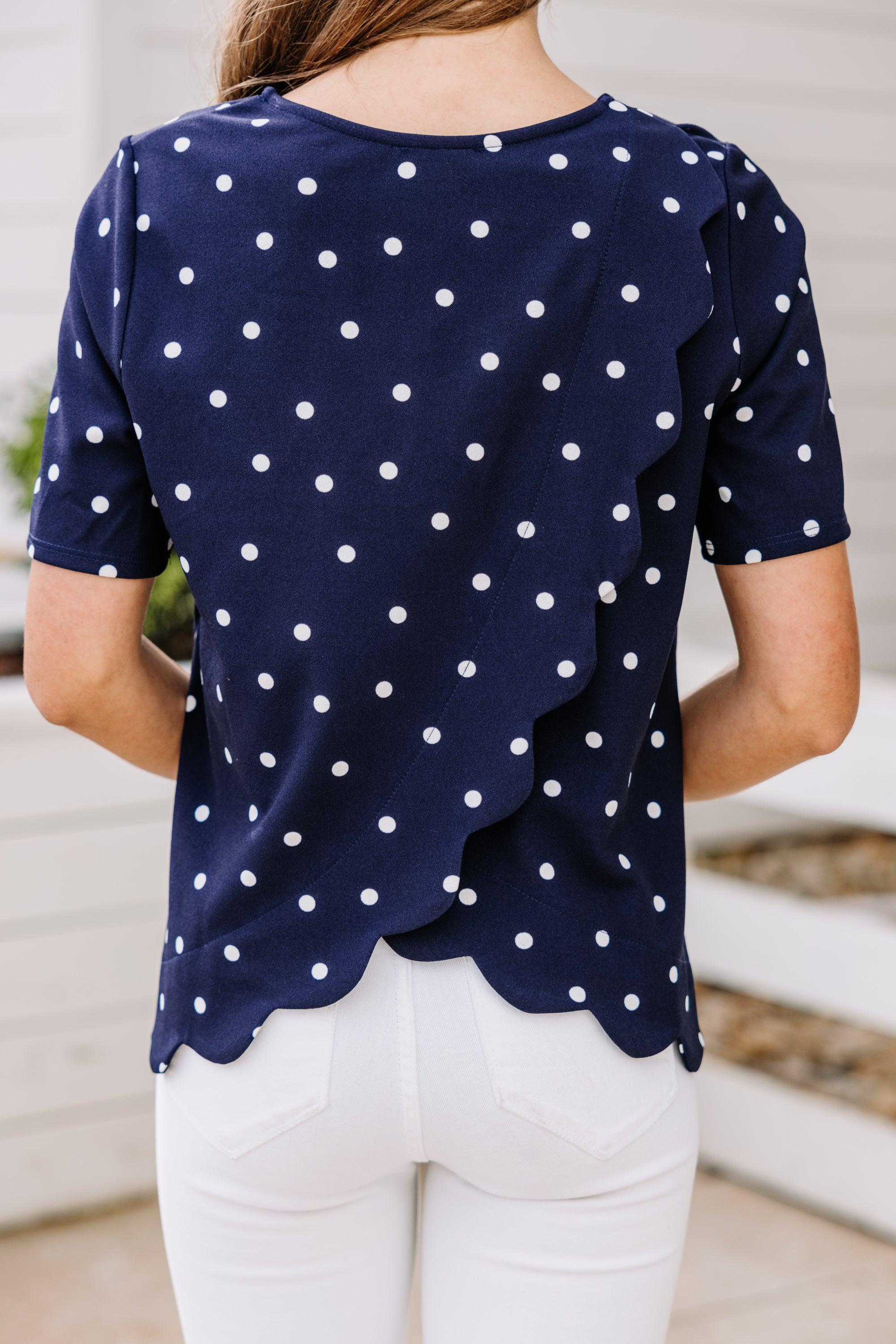 On Your Own Path Navy Blue Polka Dot Blouse Female Product Image