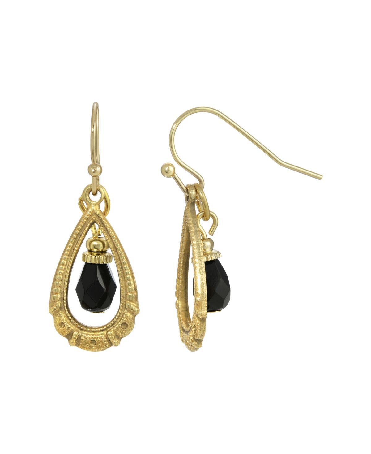 1928 Gold Tone Clear Bead Teardrop Wire Earrings, Womens Product Image