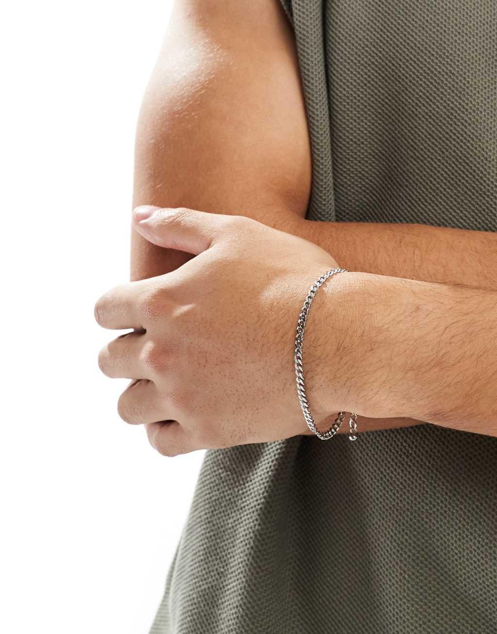 ASOS DESIGN waterproof stainless steel curb chain bracelet in silver tone Product Image