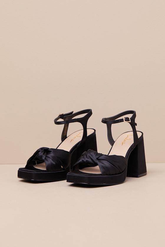 Remie Black Satin Knotted Platform High Heel Sandals Product Image