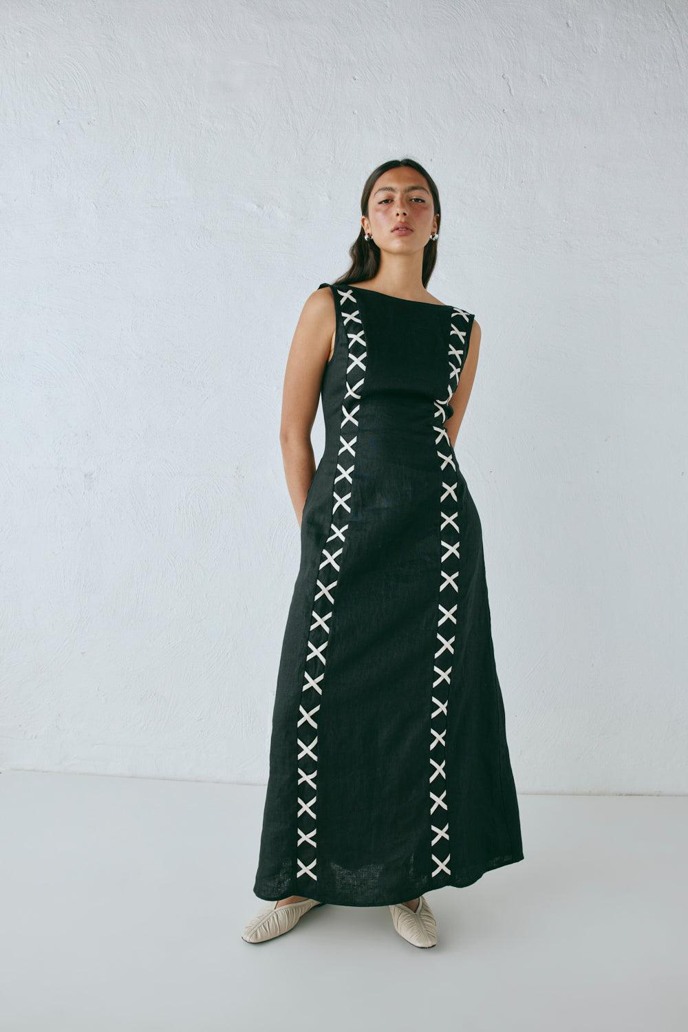 Maja Linen Maxi Dress Black Product Image