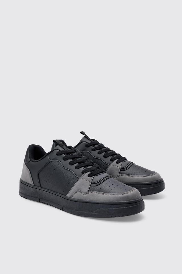 Suede Panel Chunky Sneakers In Black | boohooMAN USA Product Image