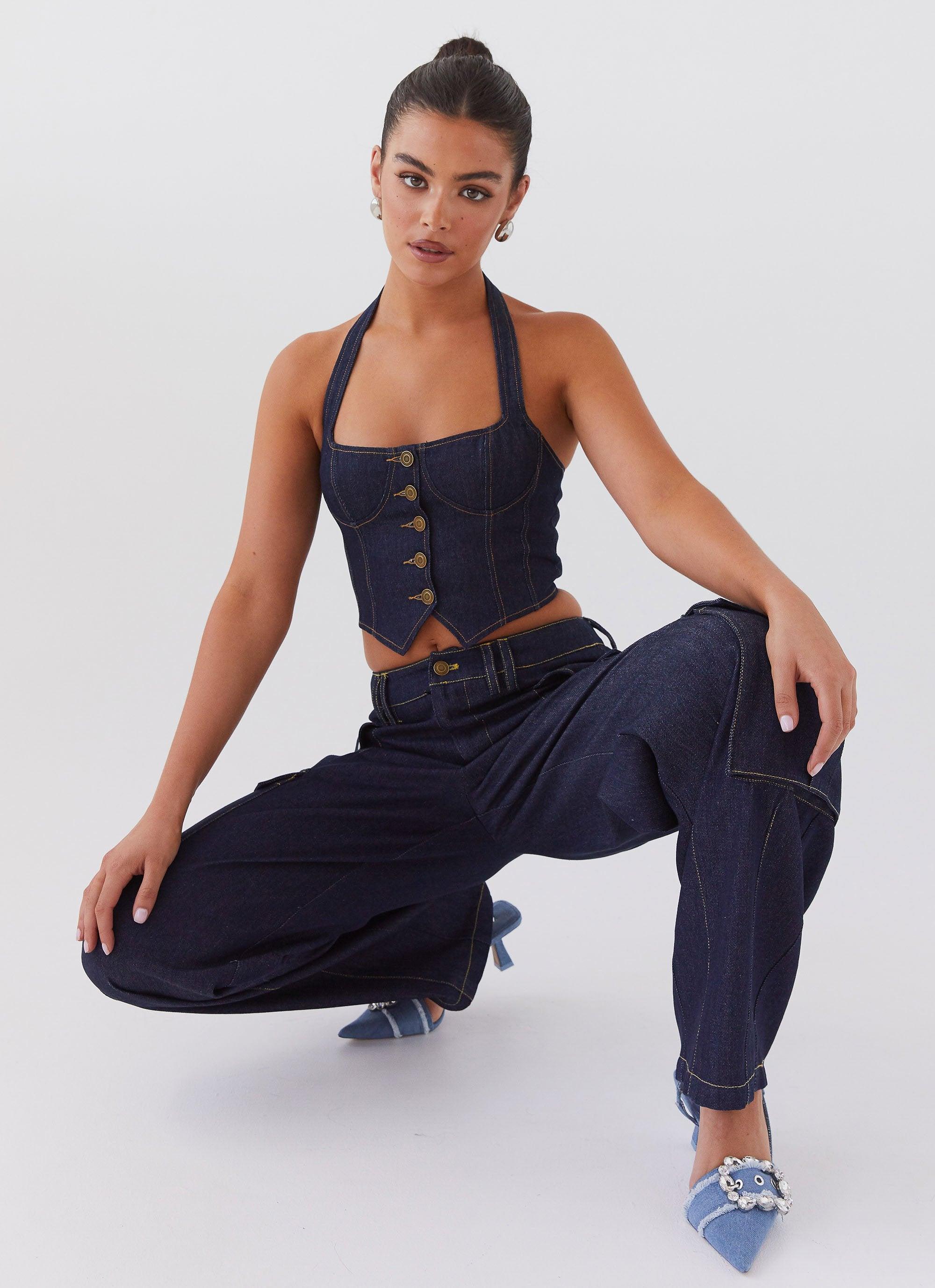 Greedy Denim Cargo Pants - Indigo Product Image