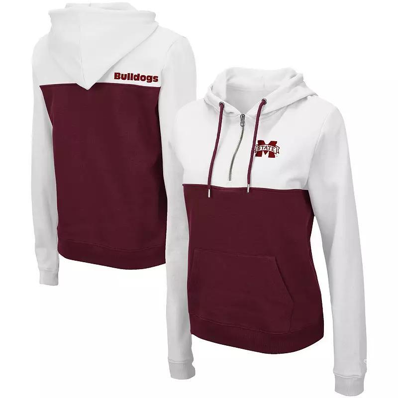 Womens Colosseum White/Maroon Mississippi State Bulldogs Aidan Lightweight Half-Zip Hoodie Product Image