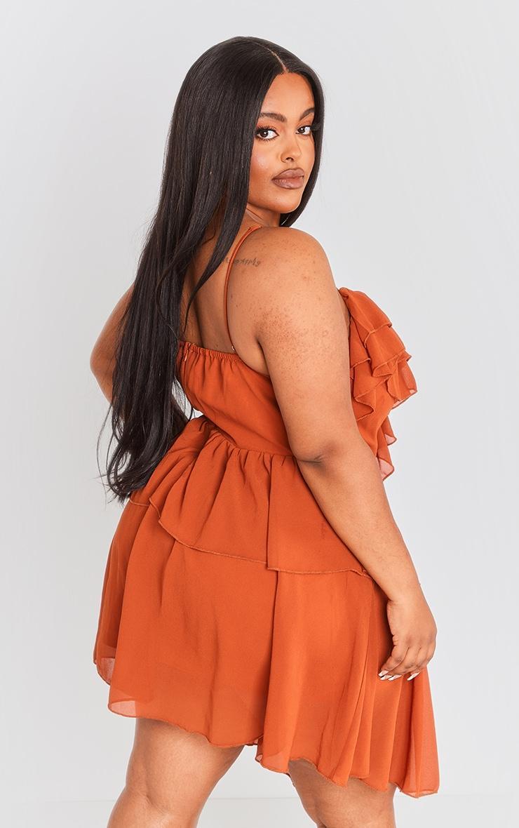 Plus Rust Cold Shoulder Ruffle Shift Dress Product Image