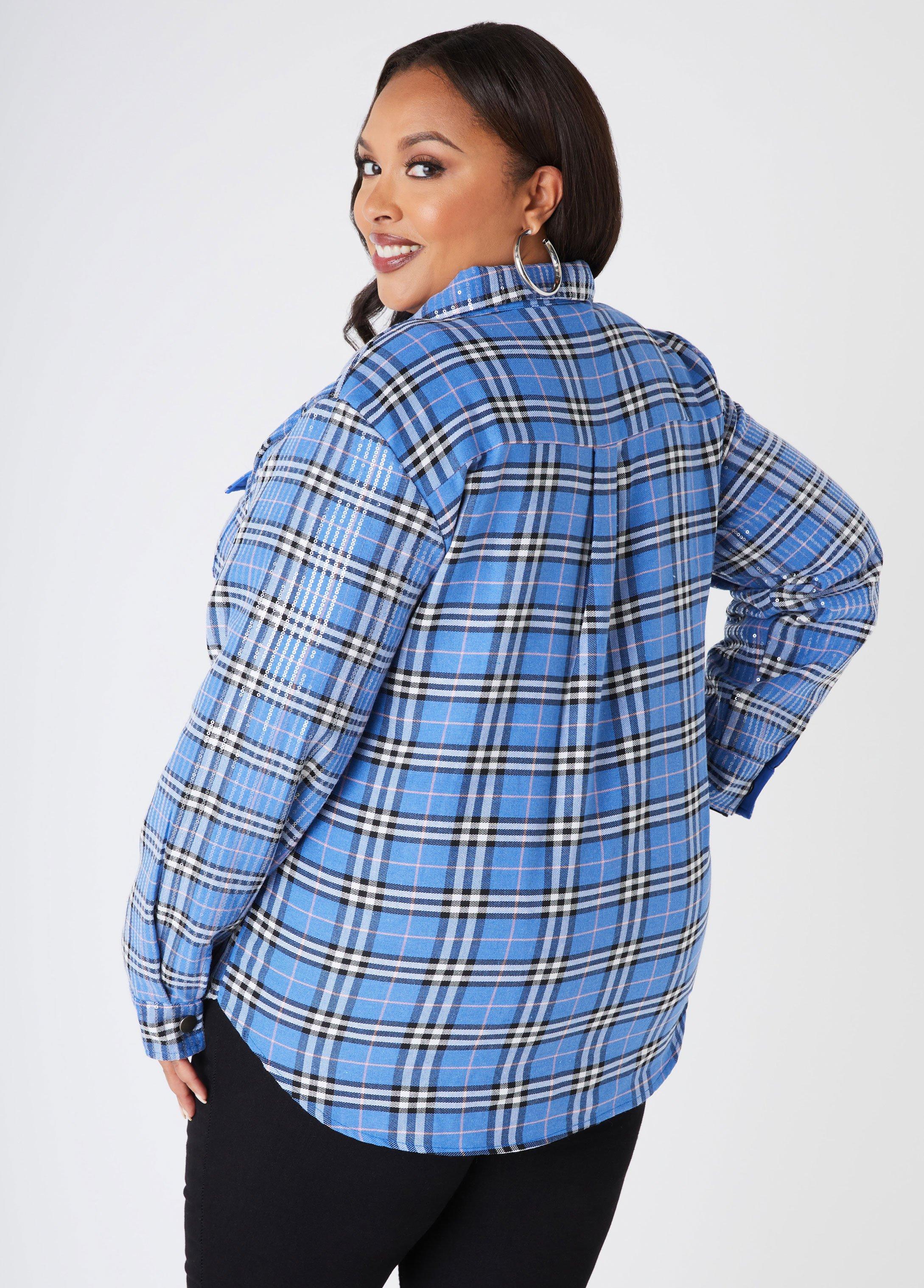 Sequin Embellished Plaid Shacket Product Image