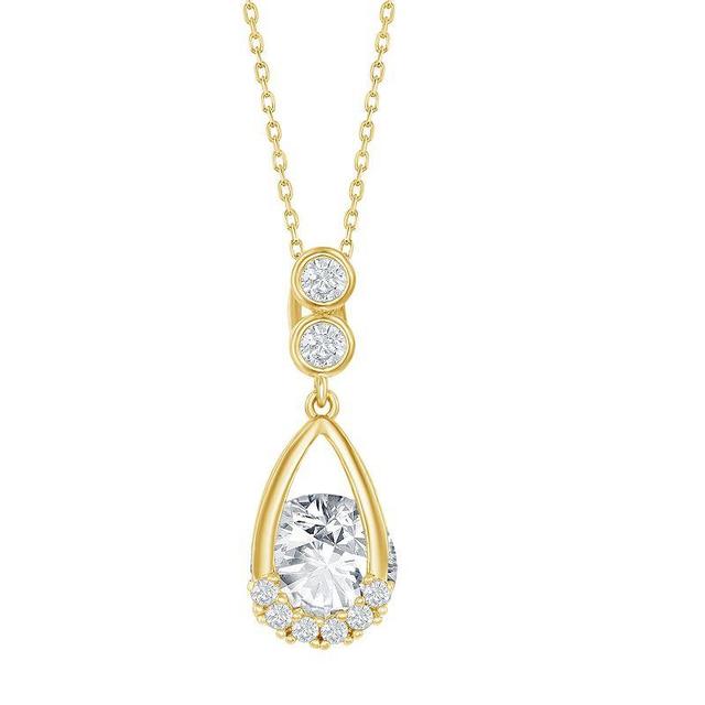 Gold Tone Sterling Silver Teardrop & Cubic Zirconia Round Spinning Necklace, Womens Product Image