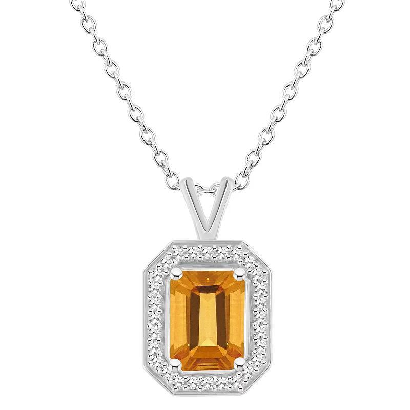 Celebration Gems 8 mm x 6 mm Gemstone & 1/8 Carat T.W. Diamond Octagonal Halo Pendant Necklace, Womens Citrine Product Image