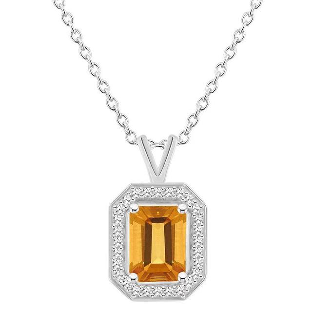 Macys Citrine (1-1/5 ct. t.w.) and Diamond (1/8 ct. t.w.) Halo Pendant Necklace in Sterling Silver Product Image