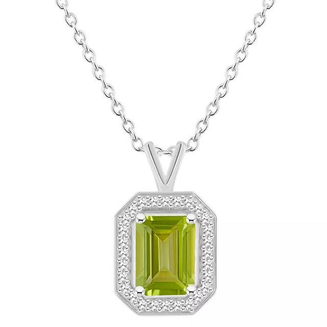 Macys Peridot (1-1/3 ct. t.w.) and Diamond (1/8 ct. t.w.) Halo Pendant Necklace in Sterling Silver Product Image