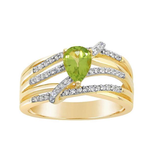 Gemminded 18k Gold Over Sterling Silver White Topaz Accent & Peridot Ring, Womens, Gold Tone Product Image