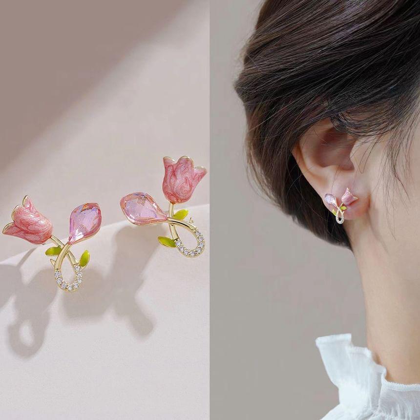 Tulip Glaze Rhinestone Alloy Stud Earring Product Image