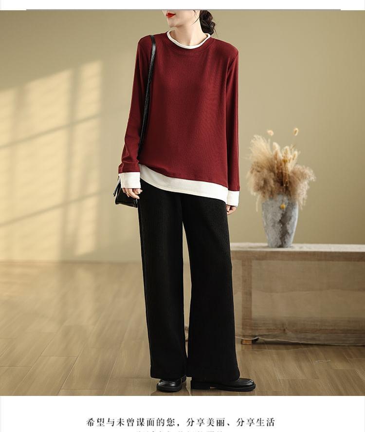 Mock Two-Piece Long-Sleeve Crewneck Two Tone Tee Product Image