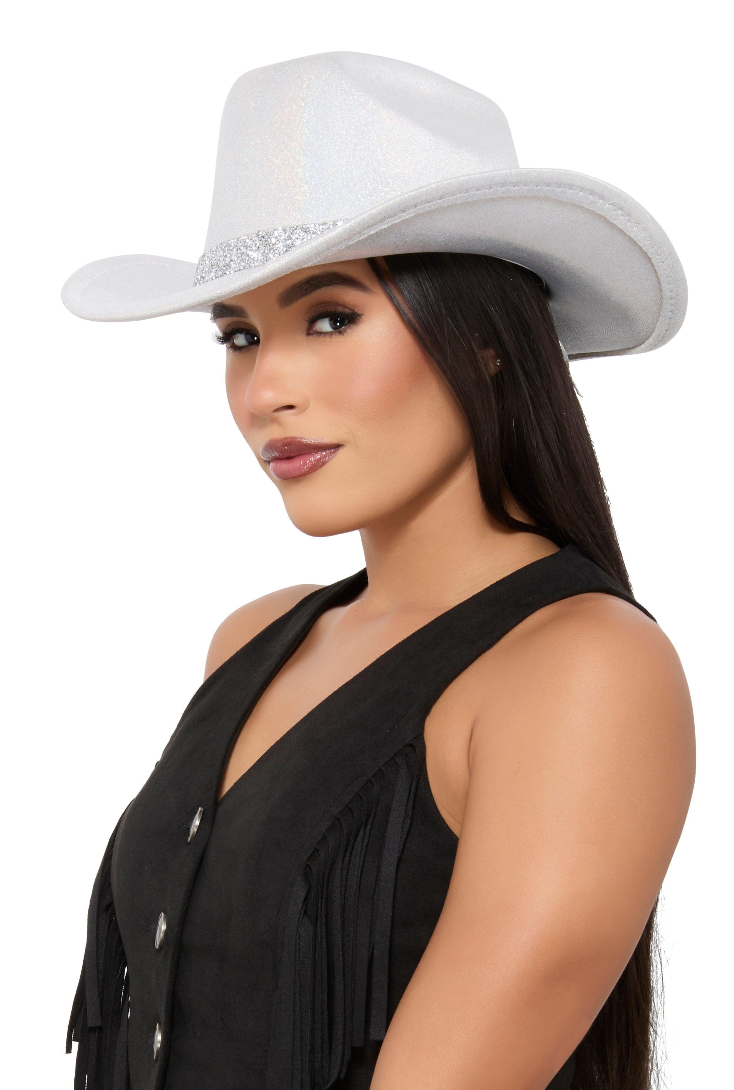 Womens Iridescent Foil Studded Strap Cowboy Hat product image