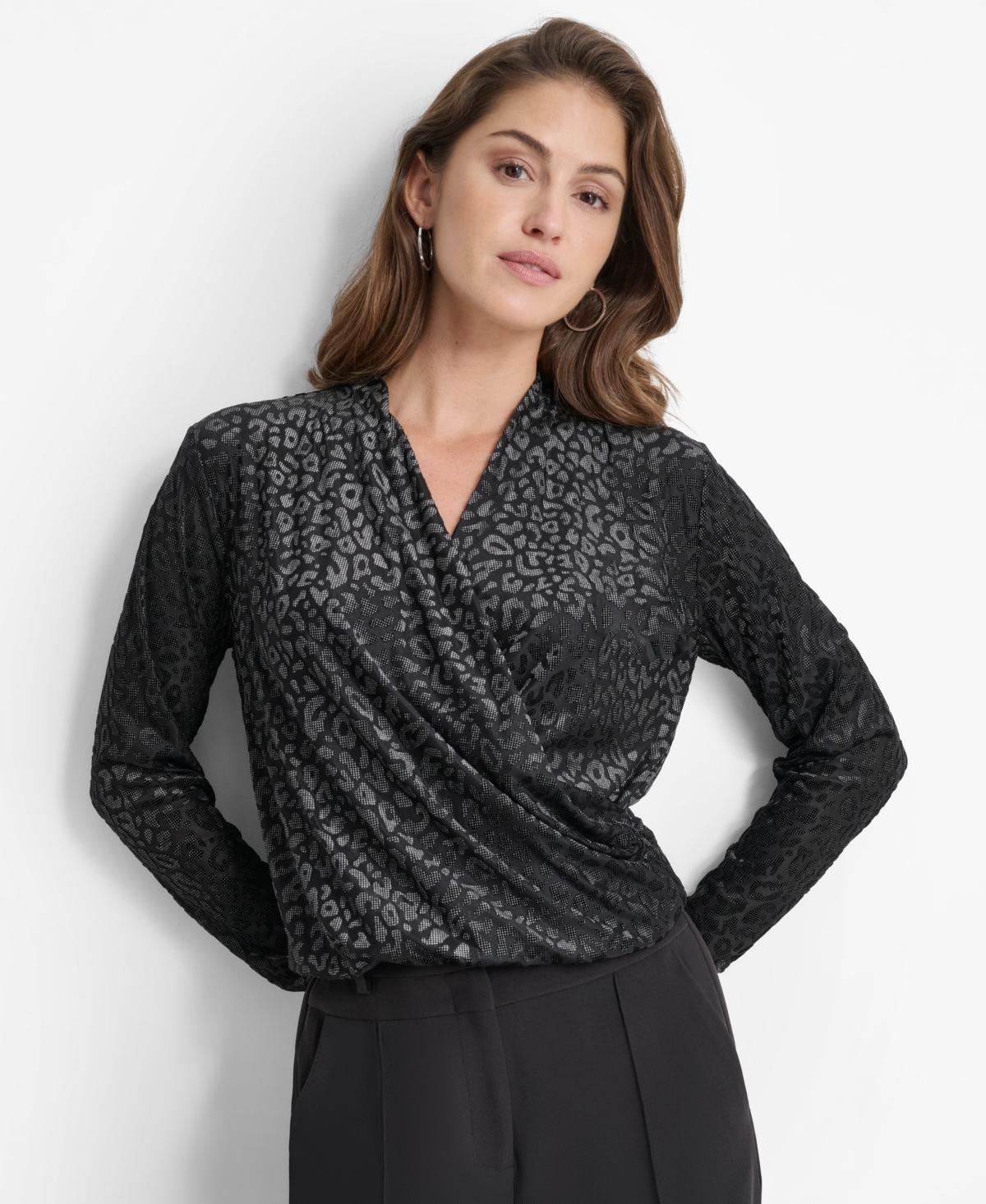 Dkny Womens Drape-Front Long-Sleeve Blouse Product Image